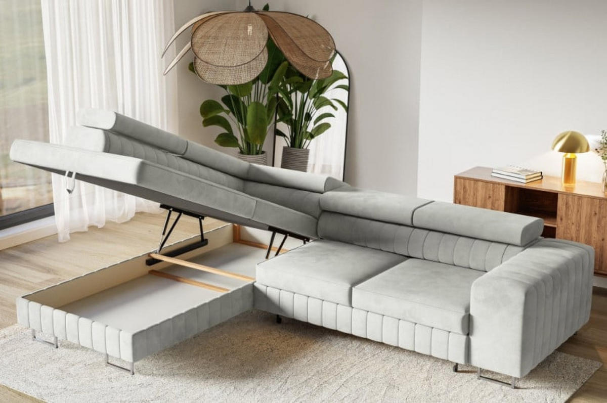 ECKSOFA Grau NOLA Hydrophobe Matt Velvet Links - Grau, Textil (274/203cm) - Sepro Meble