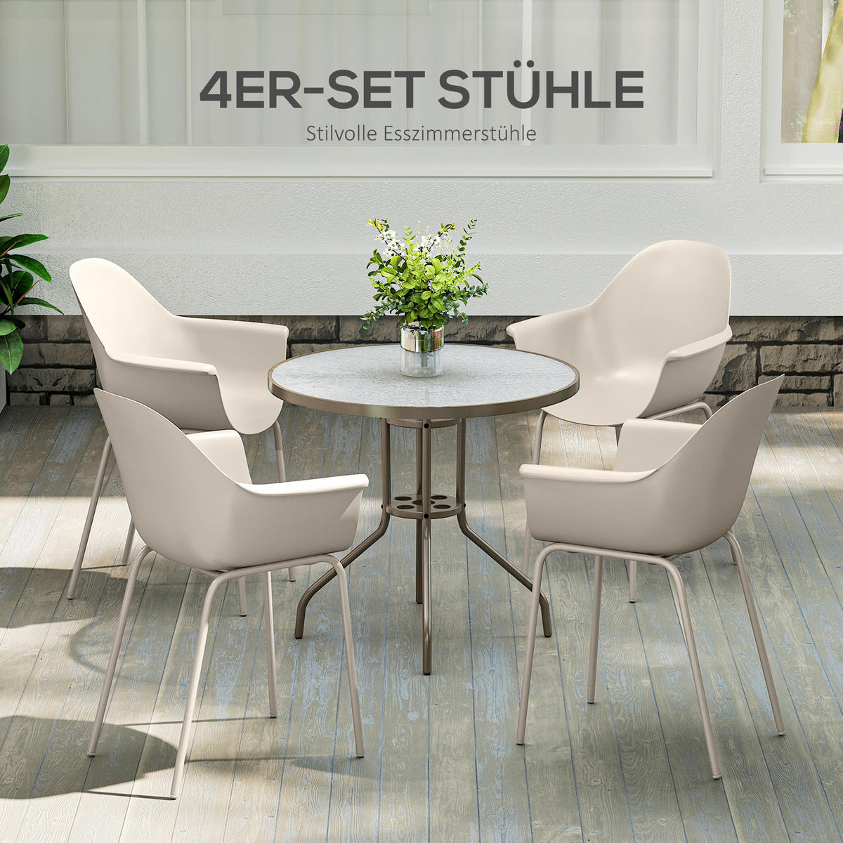 GARTENSTUHL 4er Set, Essstuhl Terrassenstühle mit Rückenlehne und Armlehne - Grau, Metall (55/84/59cm) - Outsunny