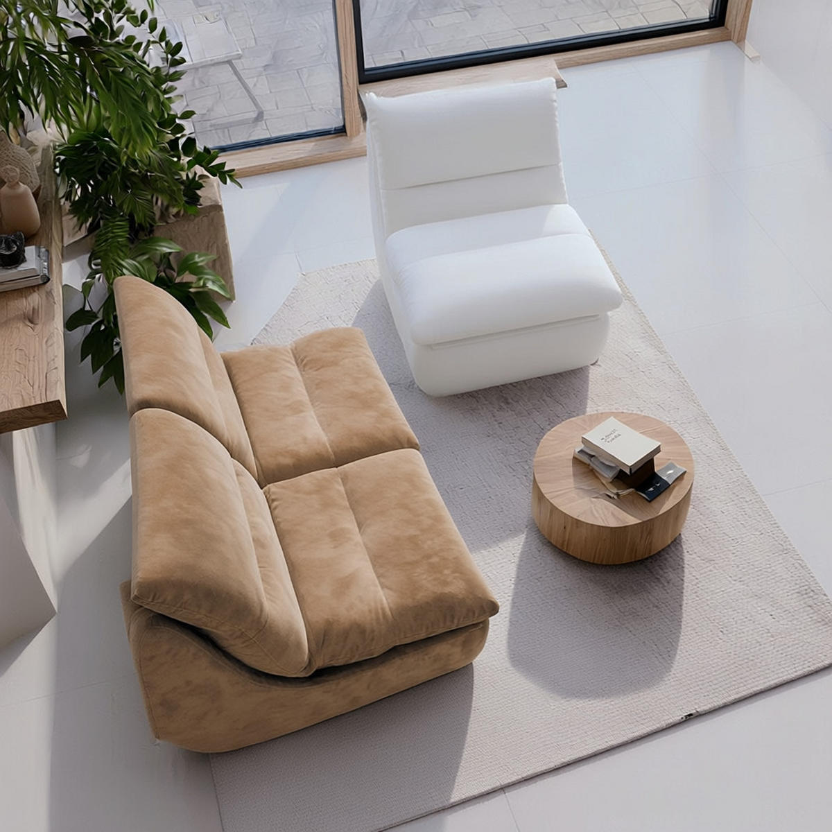 SITZGARNITUR Nuvia Sofa und Sessel Sand und Weiß - Sandfarben/Weiß, Textil (160/73/100cm) - COCO Living