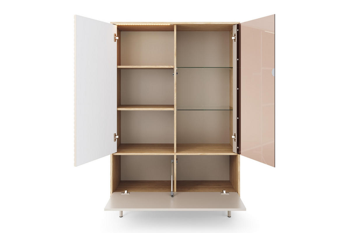 VITRINE TOGY 01 100 cm breit in Kaschmir / Geölter Eiche mit geriffelten Fronten - Kaschmir/Eichefarben, Holzwerkstoff (101/152/40cm) - Deine Möbel 24