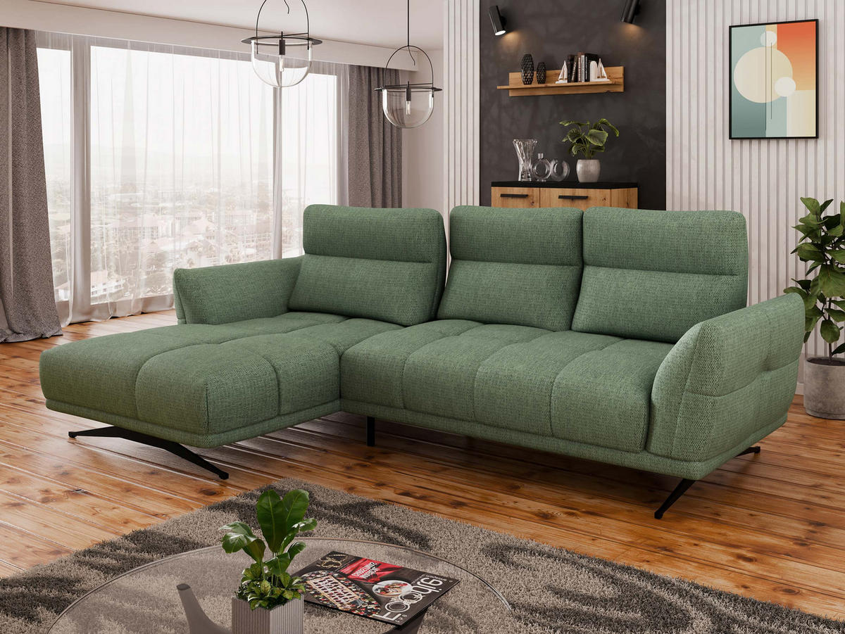 ECKSOFA Giovanni Z LCH, Seite: Links LC-2R - Schwarz/Grün, Holz/Textil (298/195cm) - MIRJAN24