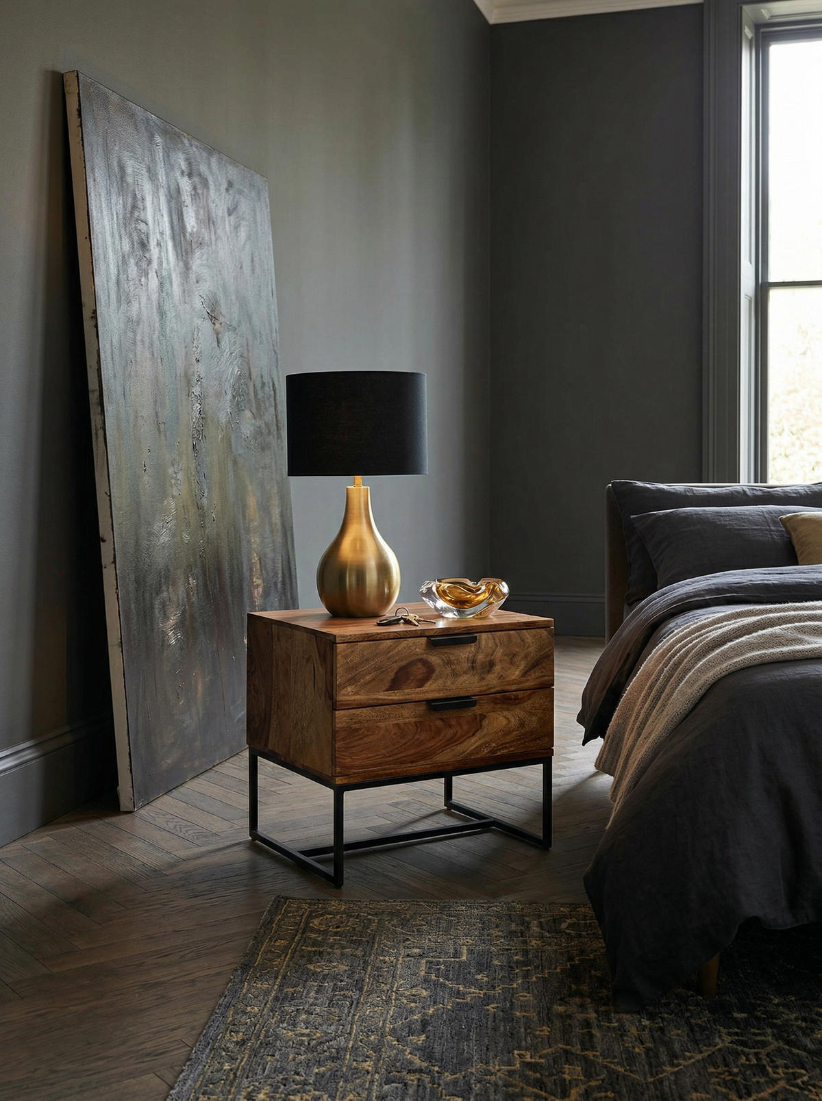 NACHTTISCH – Massivholz/Eisen, 50x40x51 cm, 2 Schubladen, Industrial-Stil - Schwarz/Braun, Holz/Metall (50/51/40cm) - KADIMA DESIGN