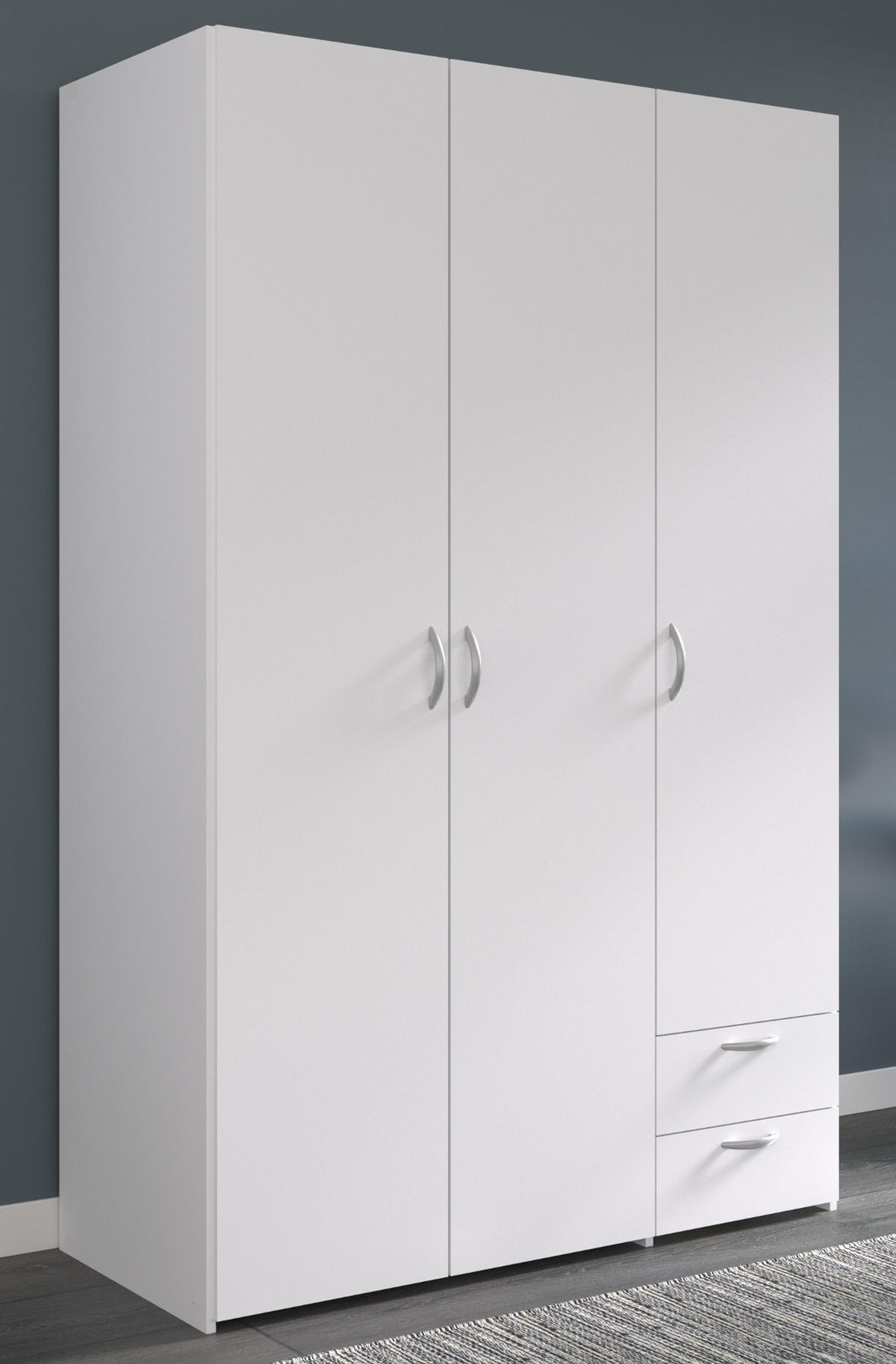 KLEIDERSCHRANK weiß 120 cm 3-türig, Drehtürenschrank - Silberfarben/Weiß, Holzwerkstoff/Kunststoff (120/185/51cm) - Furn.Design