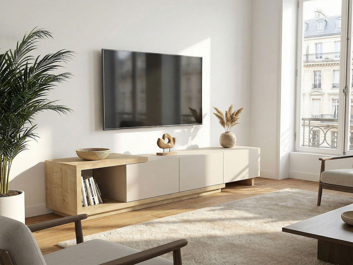 TV-BOARD - 200 cm x 40 cm - holz - beige, naturfarben hell Dukian - Beige/Naturfarben, Holz (200/40/40cm) - Vente-Unique
