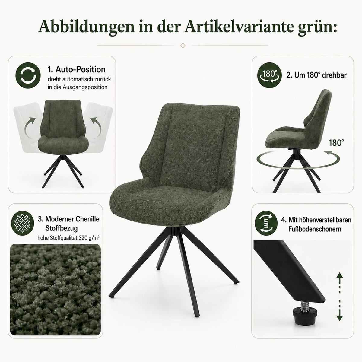ESSZIMMERSTUHL Schwarz, Grün 6er-Set - Schwarz/Grün, Textil (55/88/62cm) - MCW