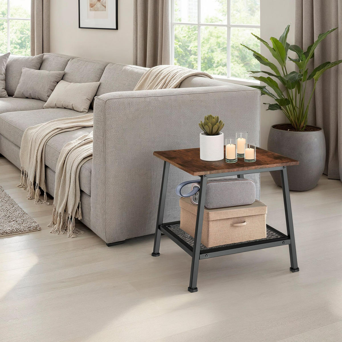 BEISTELLTISCH Bedford,45,5 x 45 x 47 cm,Industrial Holz dunkel, rustikal - Rostfarben, Holz (45.5/45/47cm) - tectake