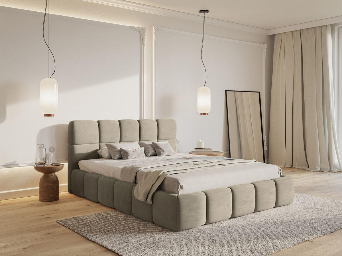 POLSTERBETT Cloudy Graubeige Samt, Bettkasten & Lattenrost, 120x200 cm - Taupe/Schwarz, Kunststoff/Textil (120/200cm) - Selsey