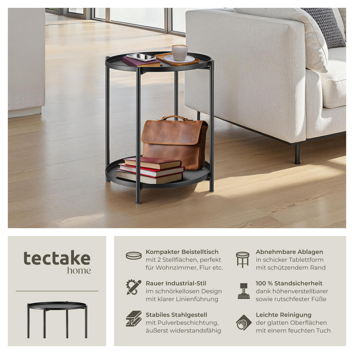 BEISTELLTISCH Oxford,45,5 x 45,5 x 53 cm,schwarz - Schwarz, Metall (45.5/45.5/53cm) - tectake