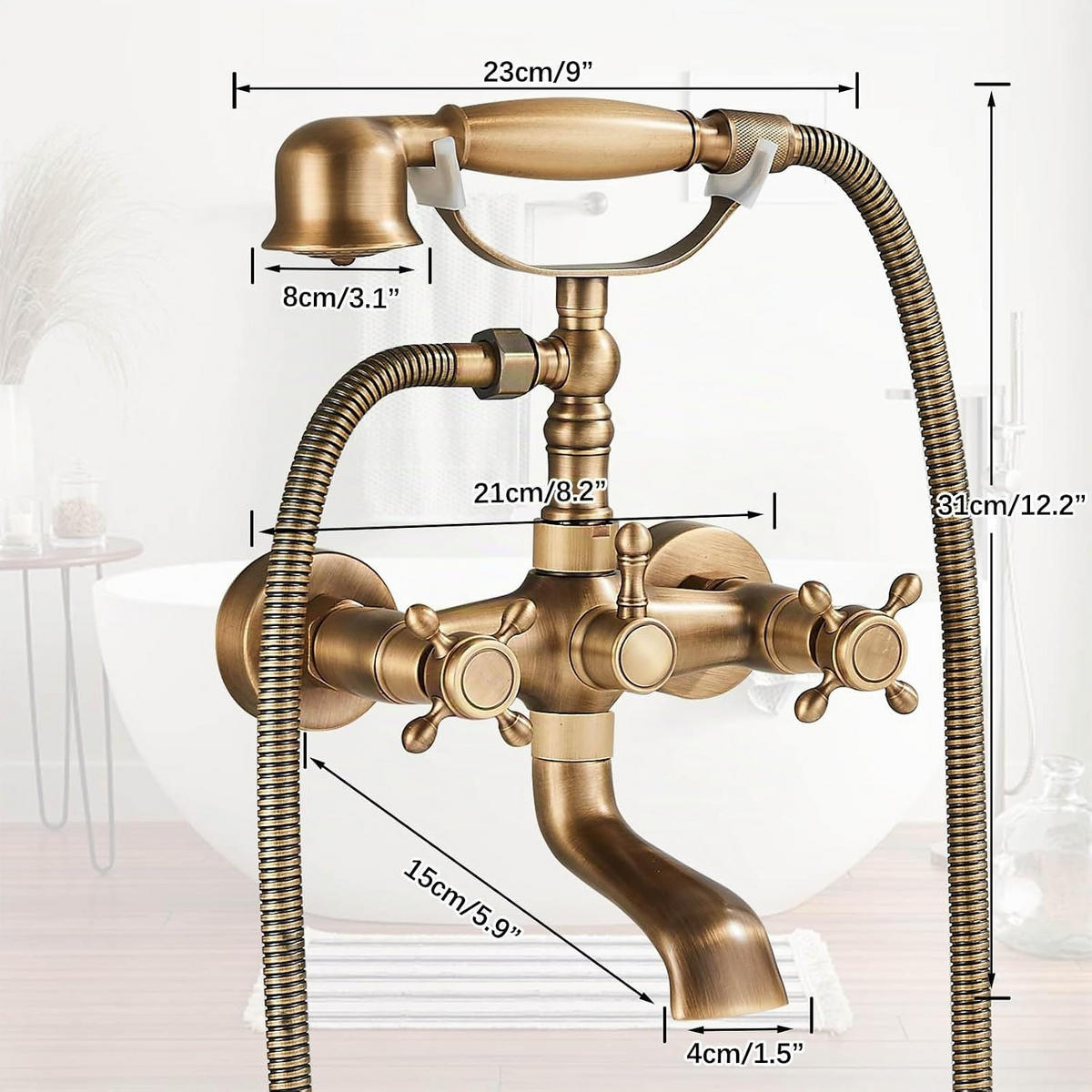 BADEWANNENARMATUR Antik Bronze 1,5 m Messing - Goldfarben, Metall (15/31/21cm) - TVTIUO