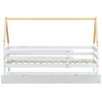 KINDERBETT 90/200 cm Weiß mit naturfarbenem Dachstuhl aus Massivholz - Weiß, Holz (90/200cm) - OKWISH