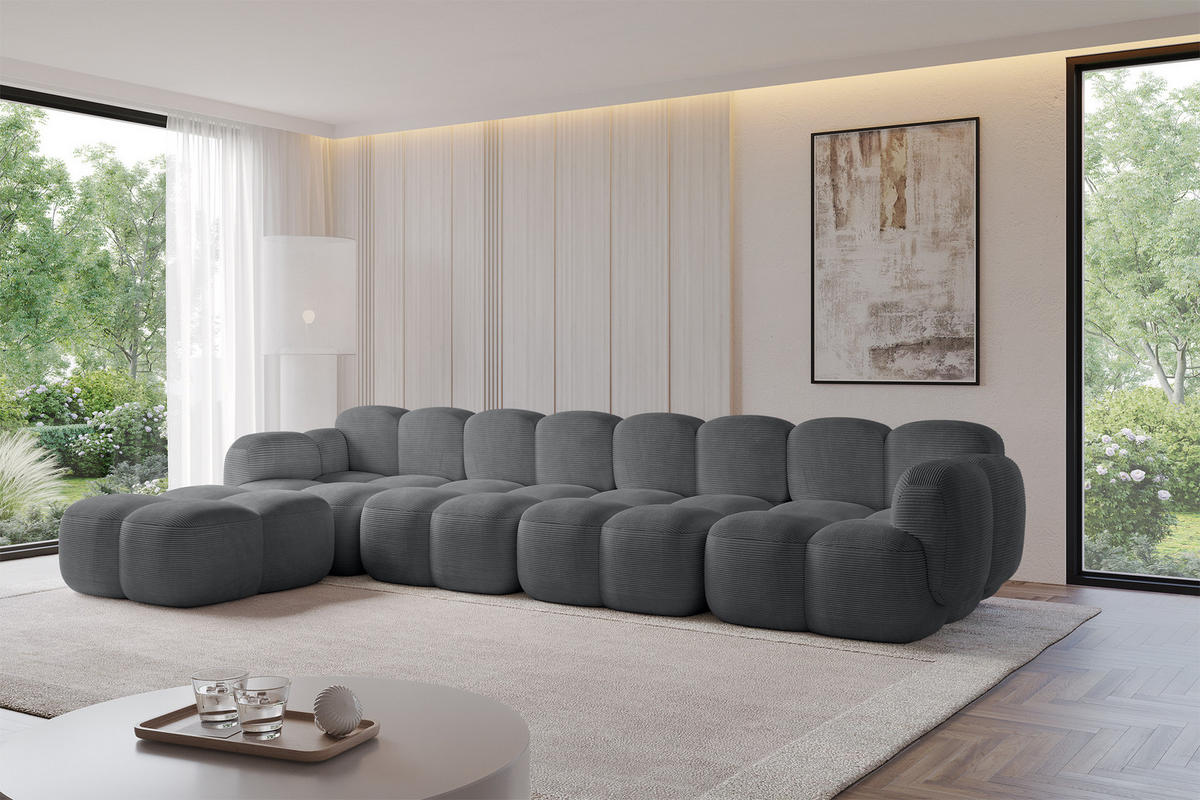 ECKSOFA modulares Sofa Links Miko-L3 390x205x75 Dunkelgrau Cord - Graphitfarben/Schwarz, Holzwerkstoff/Kunststoff (390/205cm) - ALTDECOR