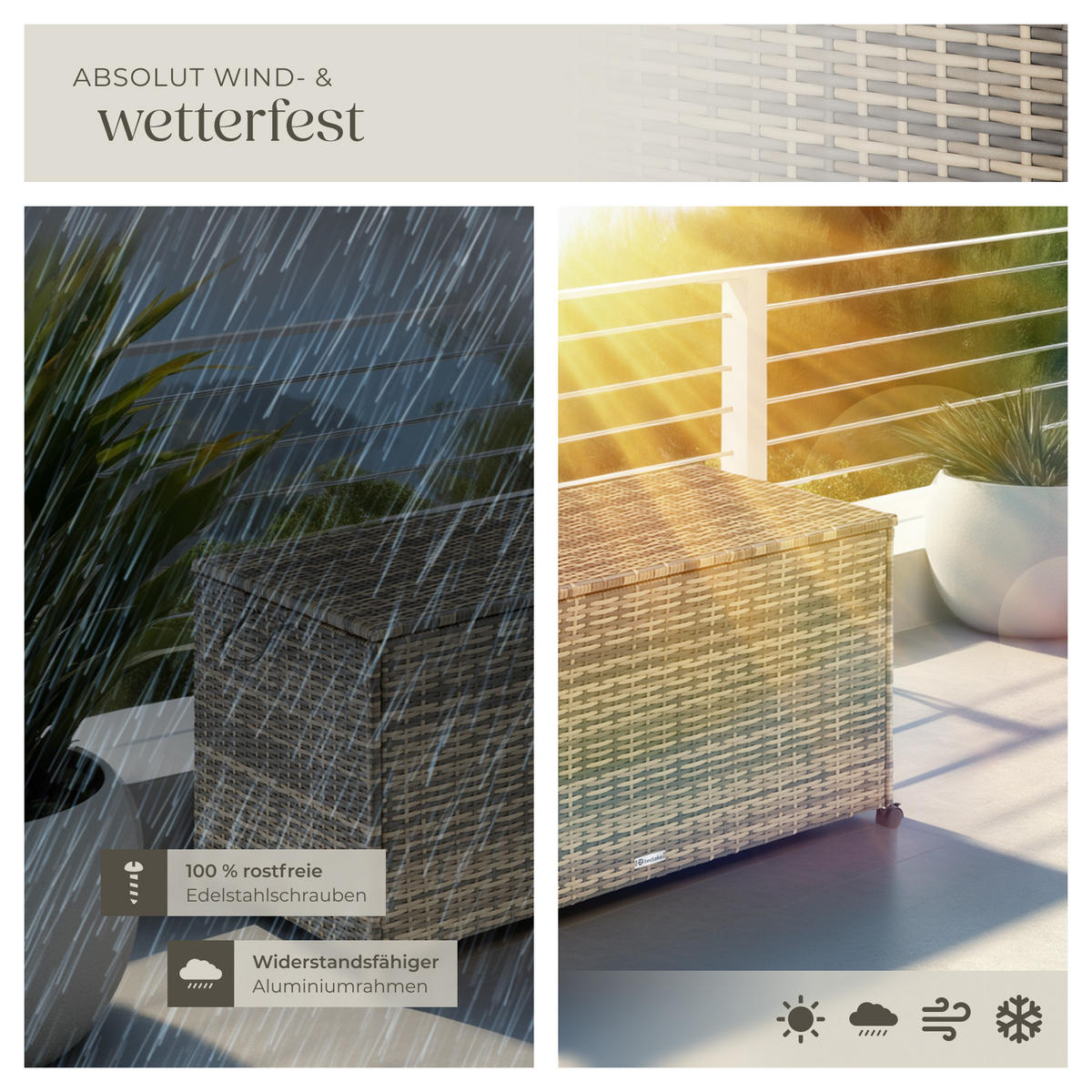 AUFLAGENBOX Kuusamo,117 x 54 x 64 cm,natur - Naturfarben, Kunststoff (54.5/63/117cm) - tectake