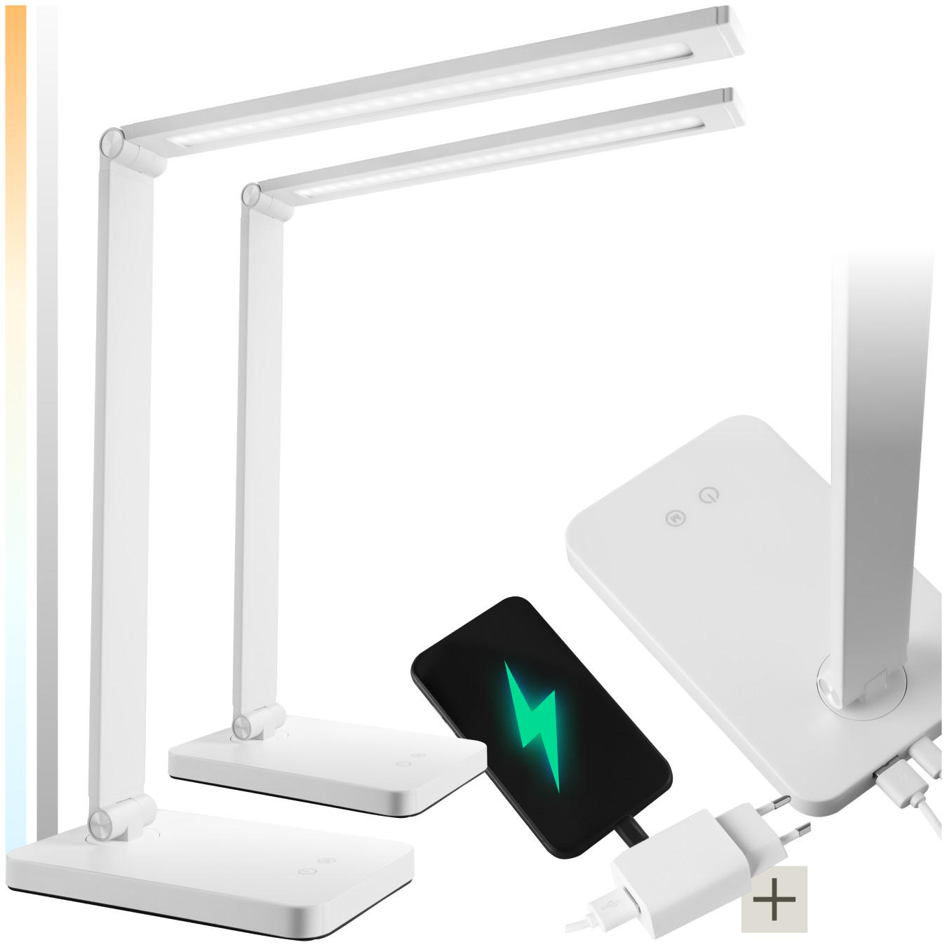 SCHREIBTISCHLAMPE Novaly,inklusive USB-Anschluss,weiß - Weiß, Kunststoff (33.5/11/37.5cm) - tectake