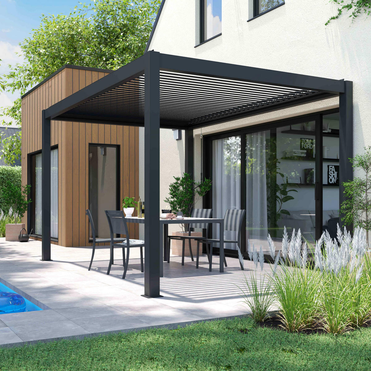 PERGOLA 3x4 m, Grau - Grau, Metall (296/257/403cm) - Oviala