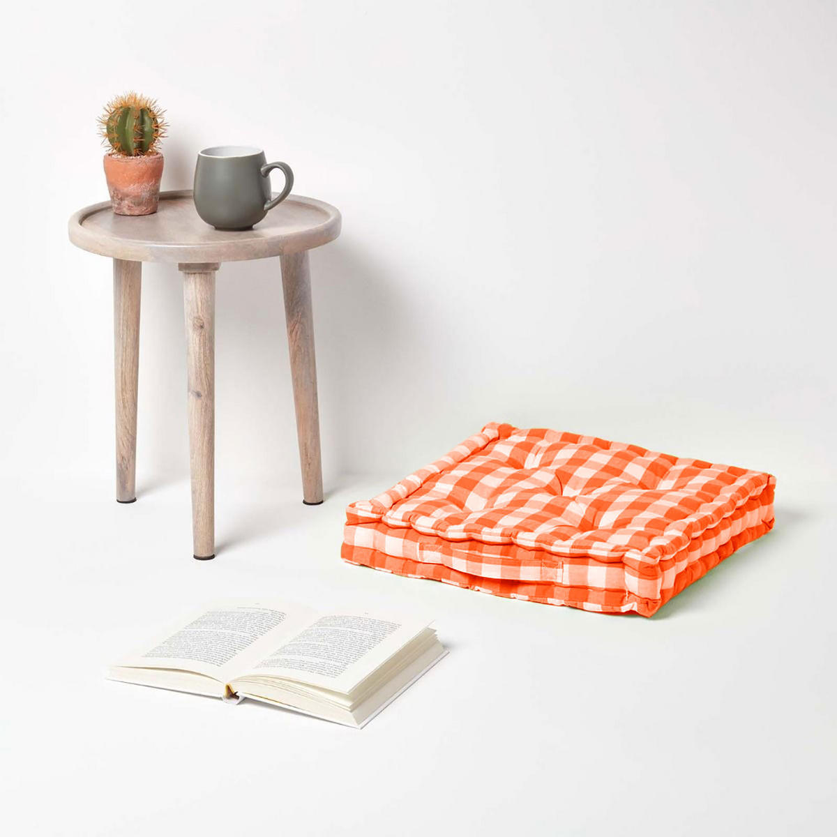 SITZKISSEN orange-weiß kariert 50/50/10 cm - Orange, Textil (50/50/10cm) - Homescapes
