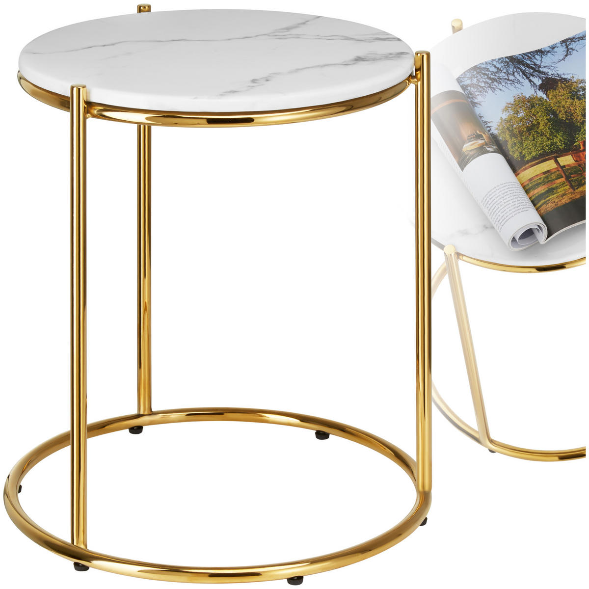 BEISTELLTISCH Ellsa,43 x 43 x 50,5 cm,weiß/gold - Goldfarben/Weiß, Stein (43/43/50.5cm) - tectake