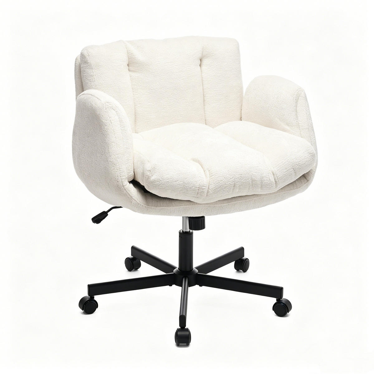 DREHSTUHL Chair Bürostuhl Chenille höhenverstellbar Armlehnen Schwarz - Beige, Holzwerkstoff (60/92.5/57.5cm)