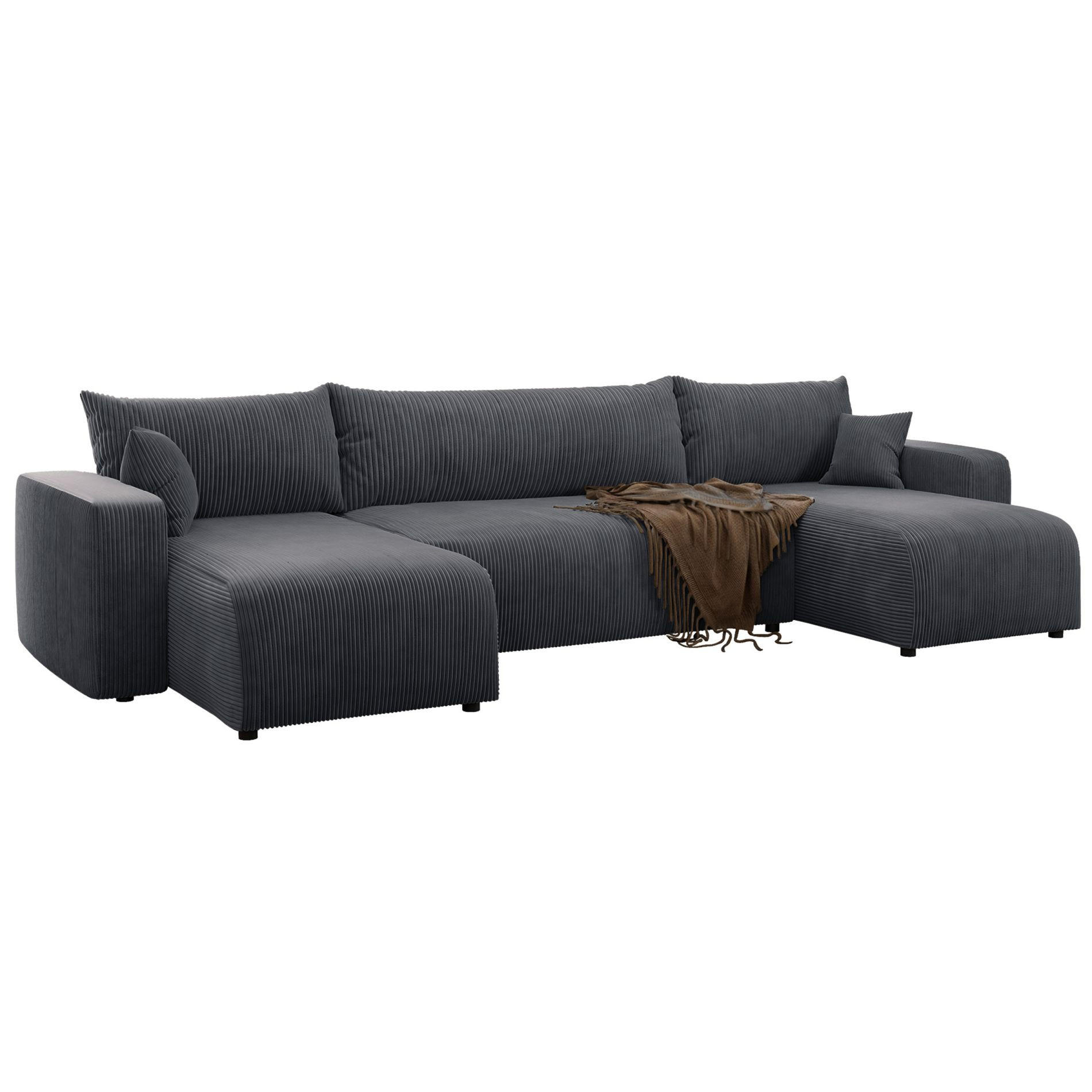 WOHNLANDSCHAFT Pianoni Grau Cordbezug - Schwarz/Grau, Kunststoff/Textil (312/83/140cm) - Selsey