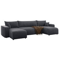 WOHNLANDSCHAFT Pianoni Grau Cordbezug - Schwarz/Grau, Kunststoff/Textil (312/83/140cm) - Selsey