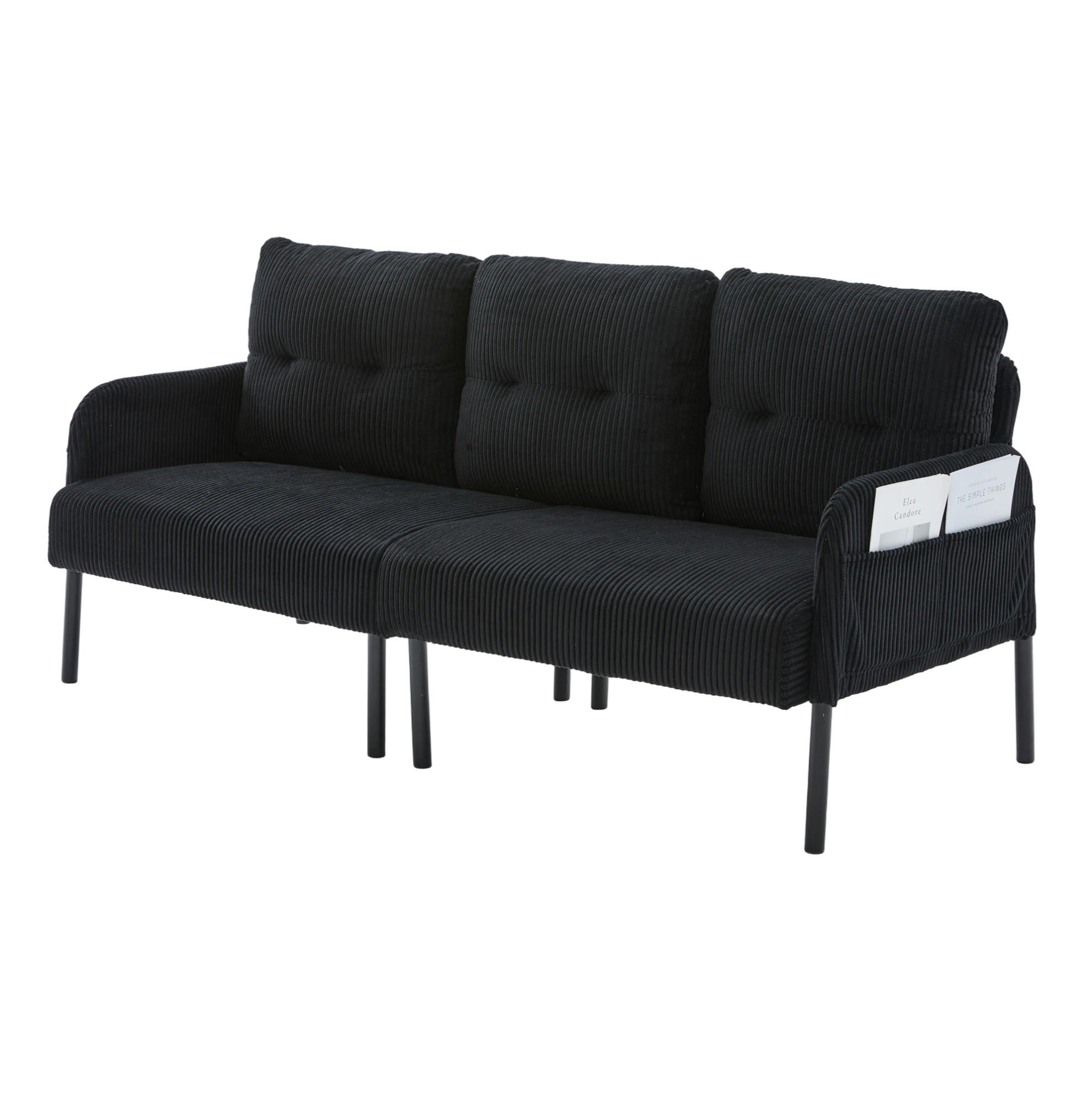 3-SITZER-SOFA 171/72/80 cm aus Cord mit Seitentasche Schwarz - Schwarz, Textil (72/80/171cm) - Modenvie