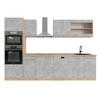 KÜCHENZEILE R-Line Beton/Goldkraft Eiche 300 cm mit Hochschrank, ohne Arbeitsplatte - Schieferfarben/Eiche Wotan, Holzwerkstoff (300/81.6/46cm) - Vicco