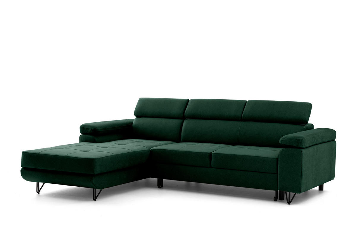 ECKSOFA NORIS L Dunkelgrün mit Schlaffunktion Links - Dunkelgrün, Holz/Textil (250/183cm) - Muffo