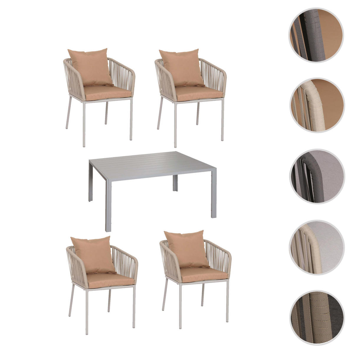 GARTENGARNITUR Grau, Taupe 5-teilig-Set - Taupe/Grau, Metall - MCW