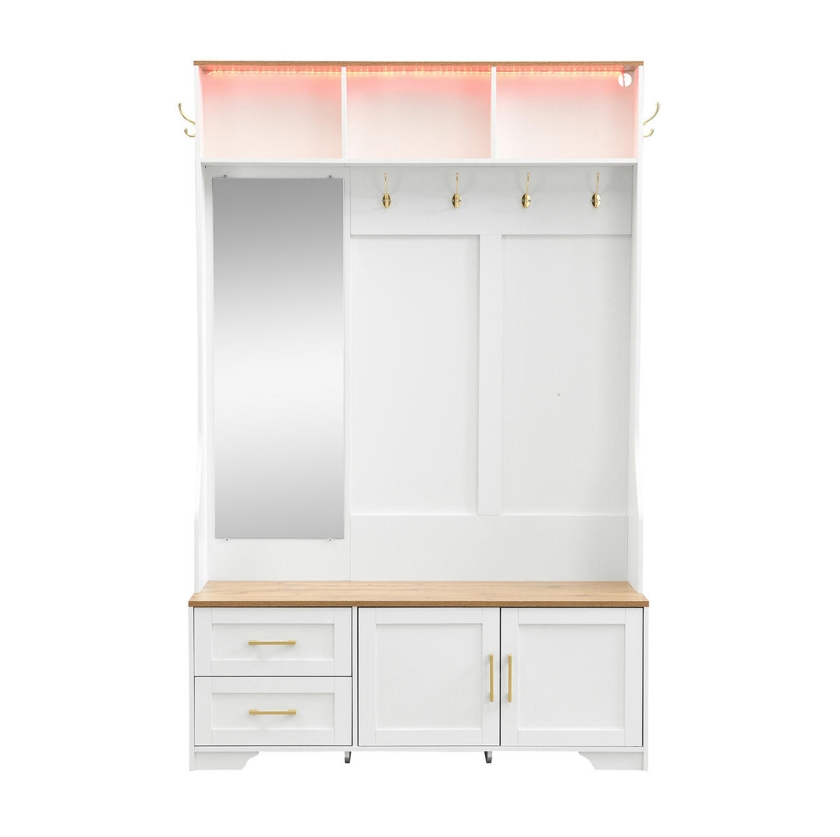 GARDEROBENSCHRANK 120/40/187 cm aus MDF mit LED-Beleuchtung und Spiegel Weiß/Holzfarben - Weiß, Holzwerkstoff (40/187/120cm) - Modenvie