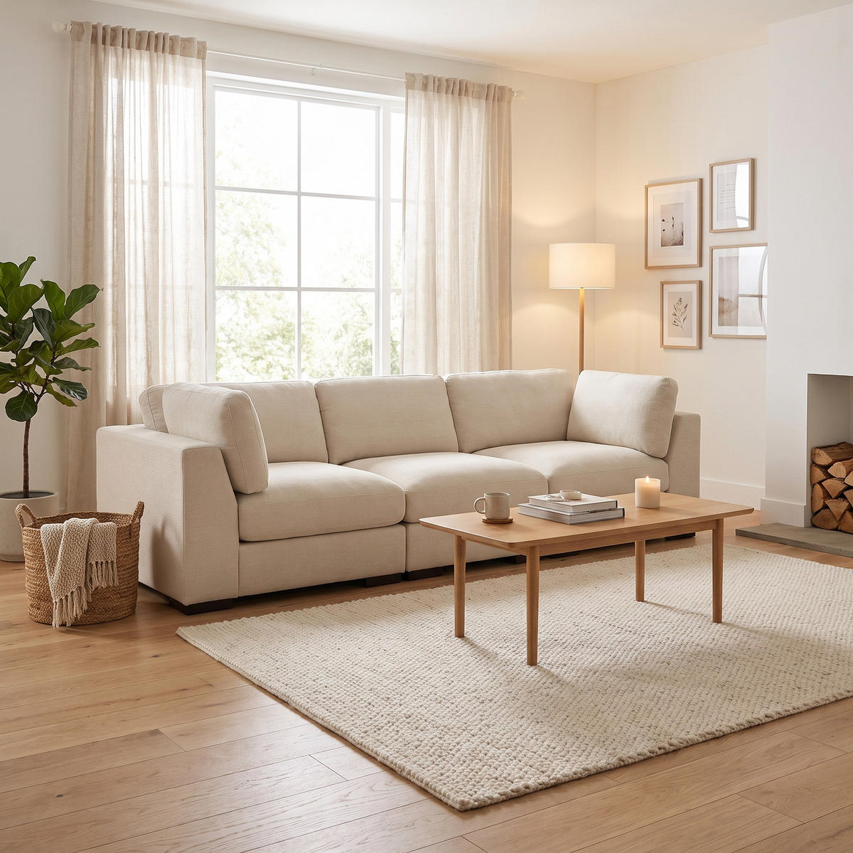 SOFFA Salerno 311 x 102 x 86 cm – beige - Beige, Textil/Plast (311/86/102cm) - ebuy24