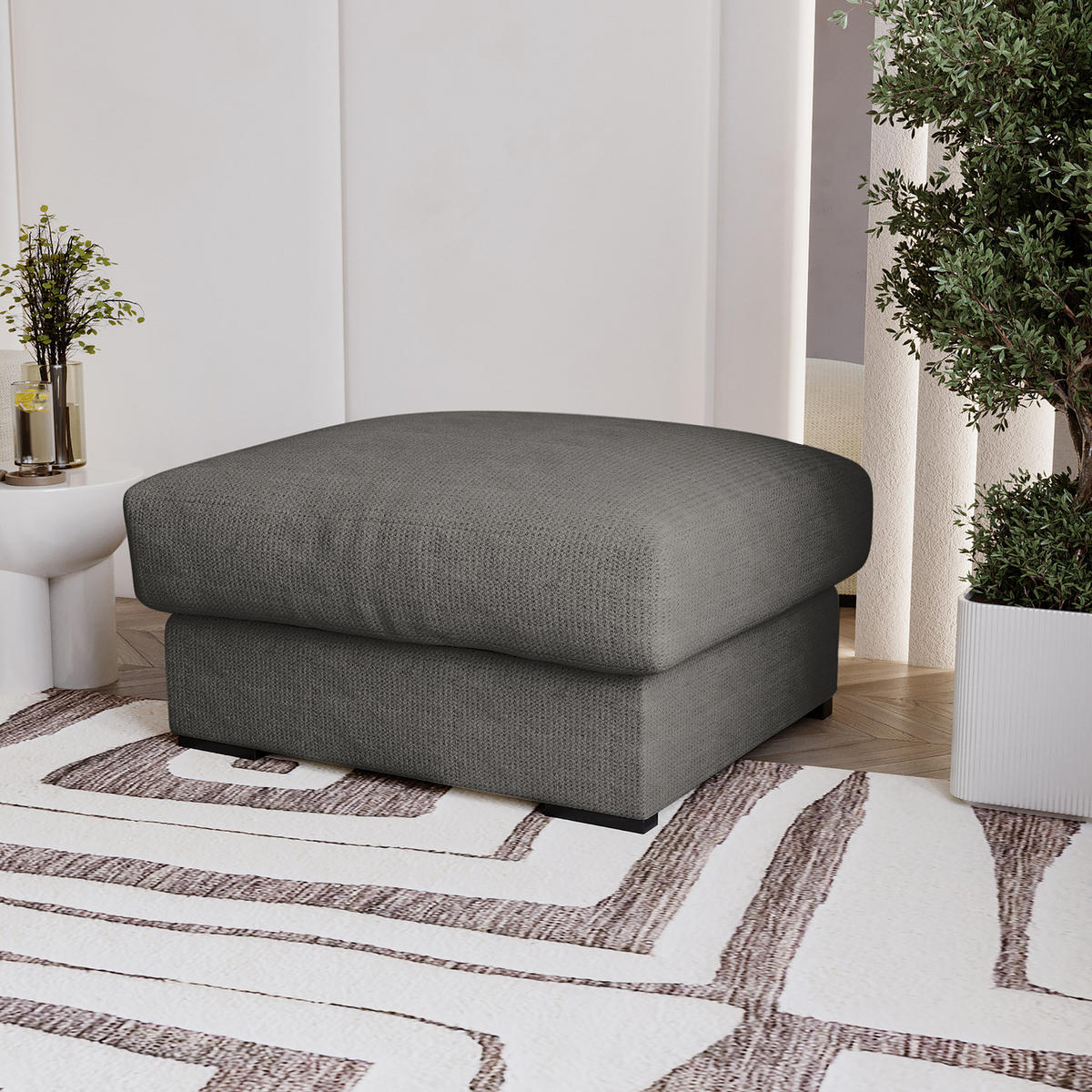 POLSTERHOCKER - Anthrazit/Schwarz, Kunststoff/Textil (92/42/92cm) - home24