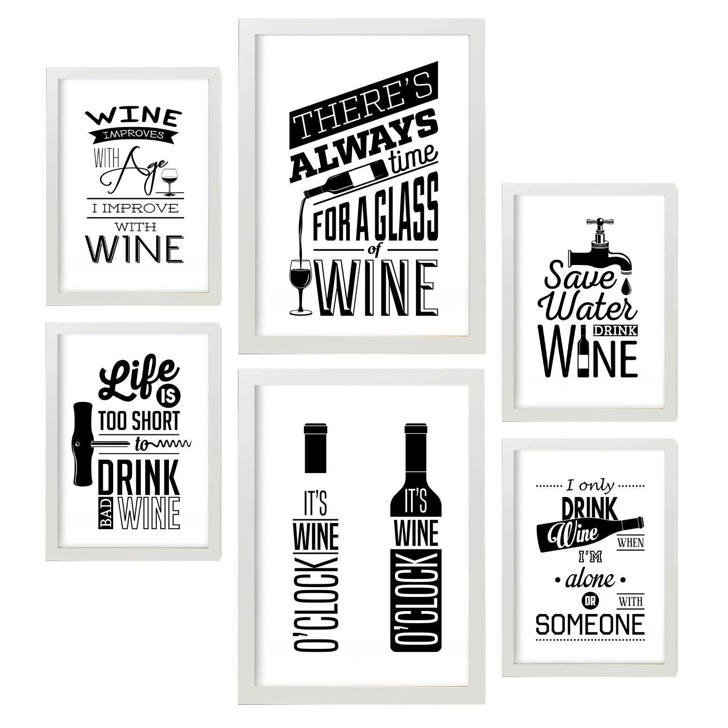 POSTER Set Mit 6 Wein 2 Vollfarbige Illustrationen Von Kaffee & Getränken Im Werbetafel Illustrationen Für & Heim A3 & A4 Weißer Rahmen - Weiß, Papier (29/3cm) - Nacnic