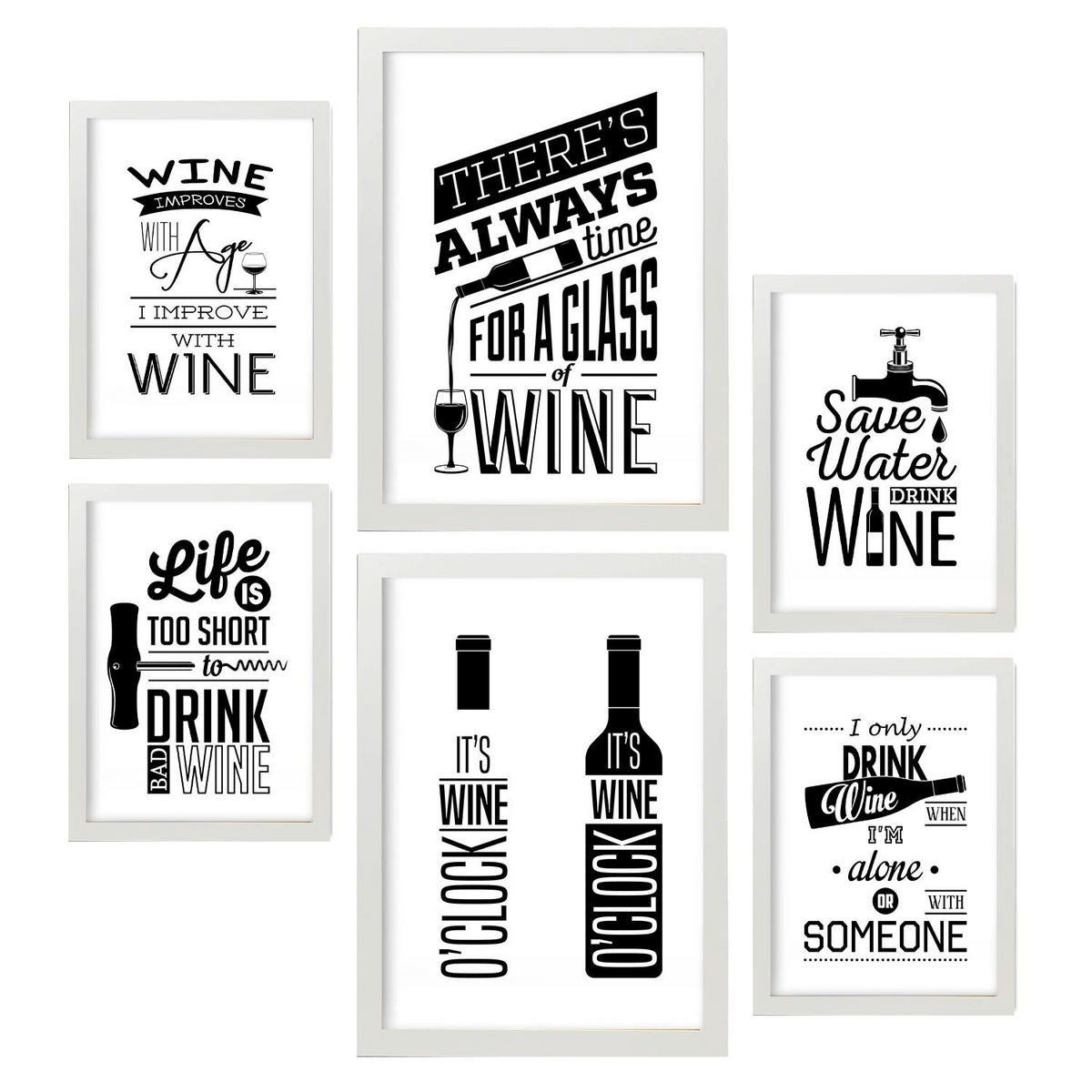 POSTER Set Mit 6 Wein 2 Vollfarbige Illustrationen Von Kaffee & Getränken Im Werbetafel Illustrationen Für & Heim A3 & A4 Weißer Rahmen - Weiß, Papier (29/3cm) - Nacnic
