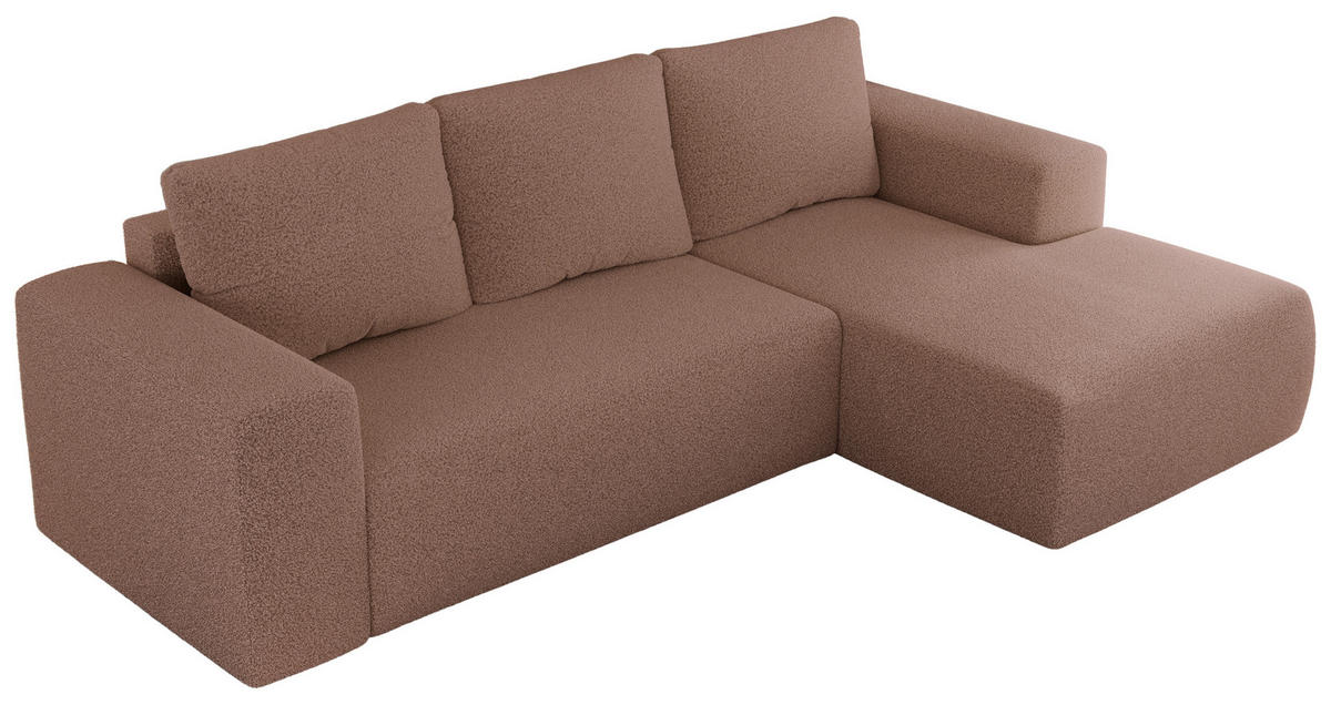ECKSOFA TRENTINO L Rosa Boucle - Rechts - Schwarz/Rosa, Textil (164/266cm) - MKS