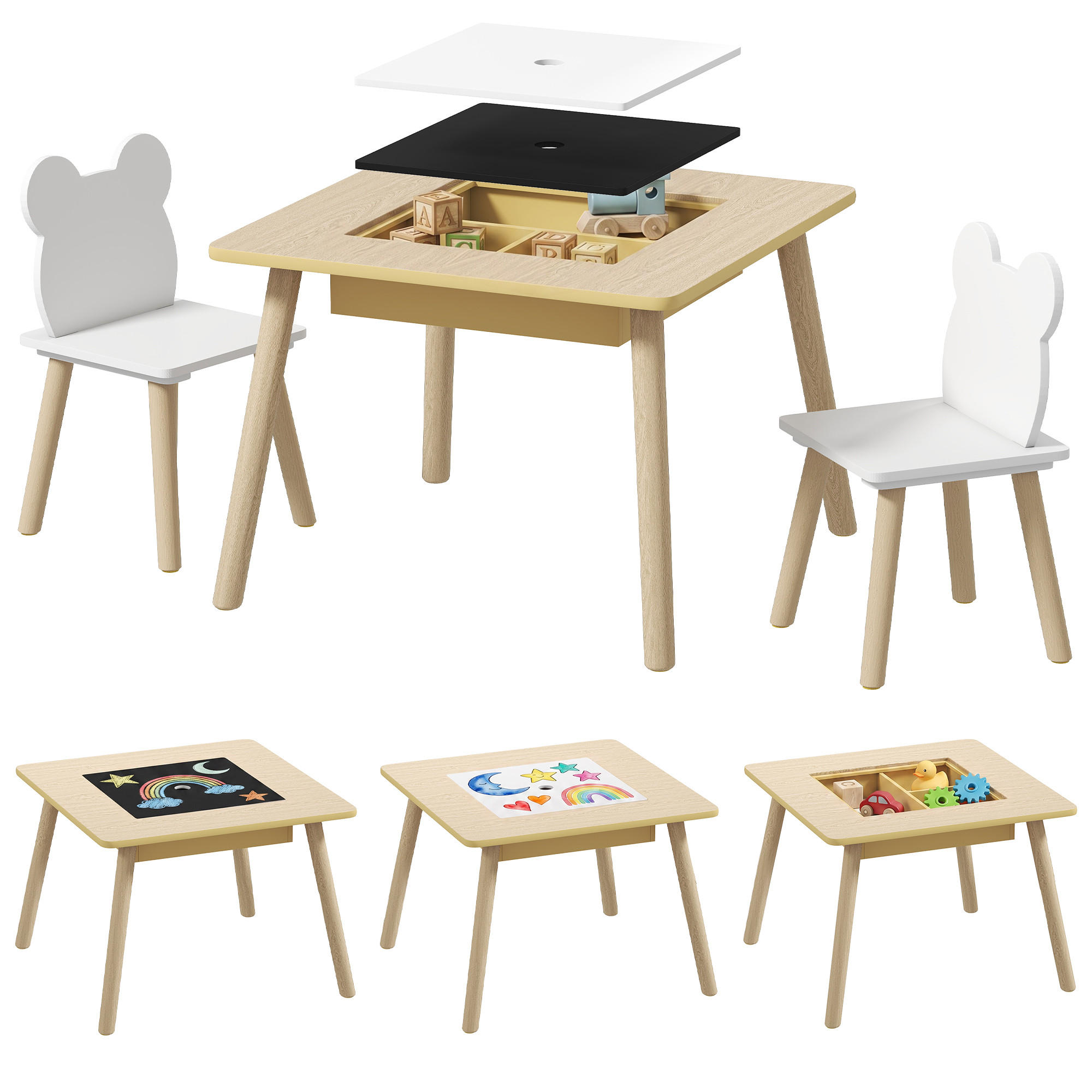 KINDERTISCHGRUPPE Naturfarben 60.0/60.0/44.0cm - Naturfarben, Holzwerkstoff (60/44/60cm)