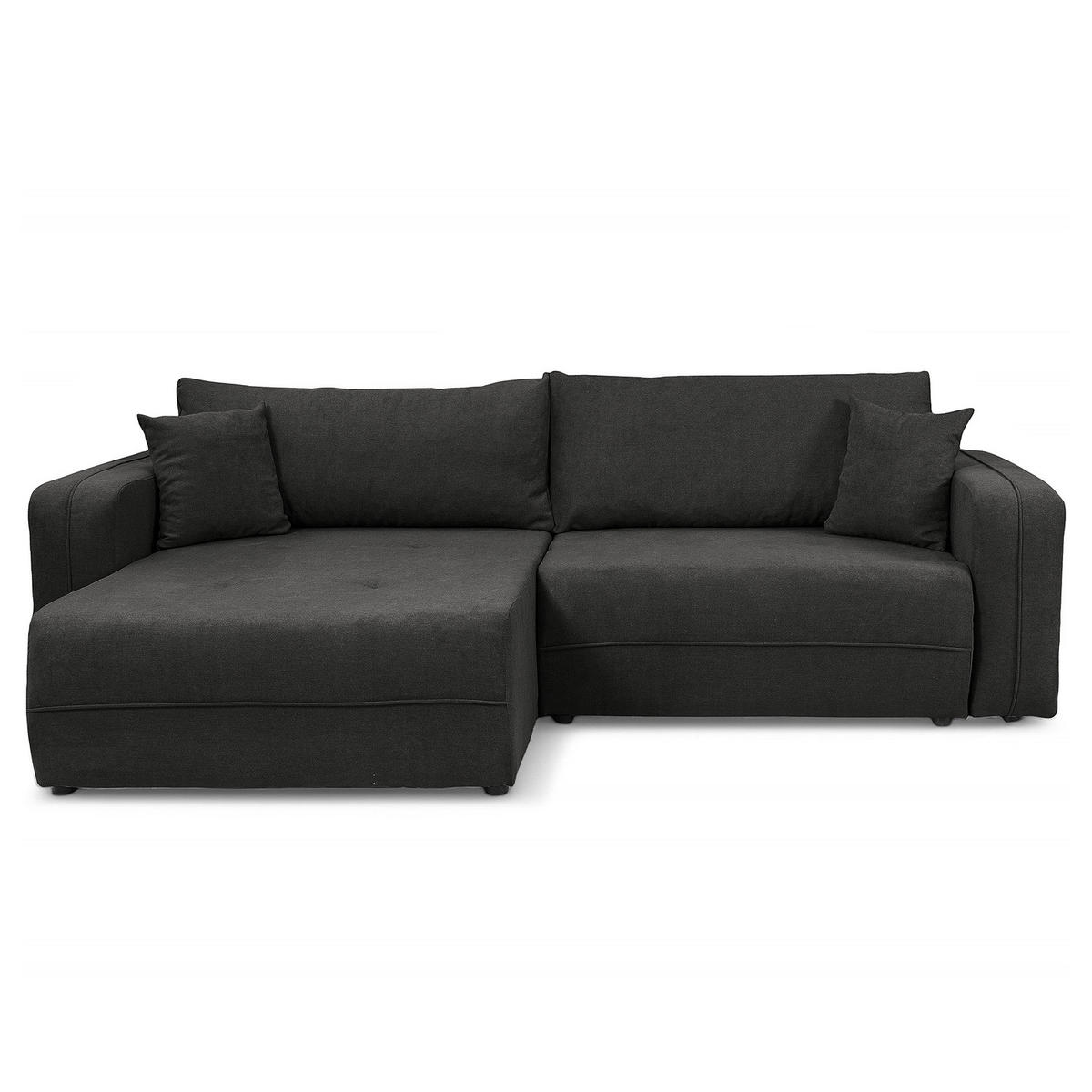 ECKSOFA mit Schlaffunktion - 244 cm - Anthrazit/Schwarz, Kunststoff/Textil (244/145cm) - home24