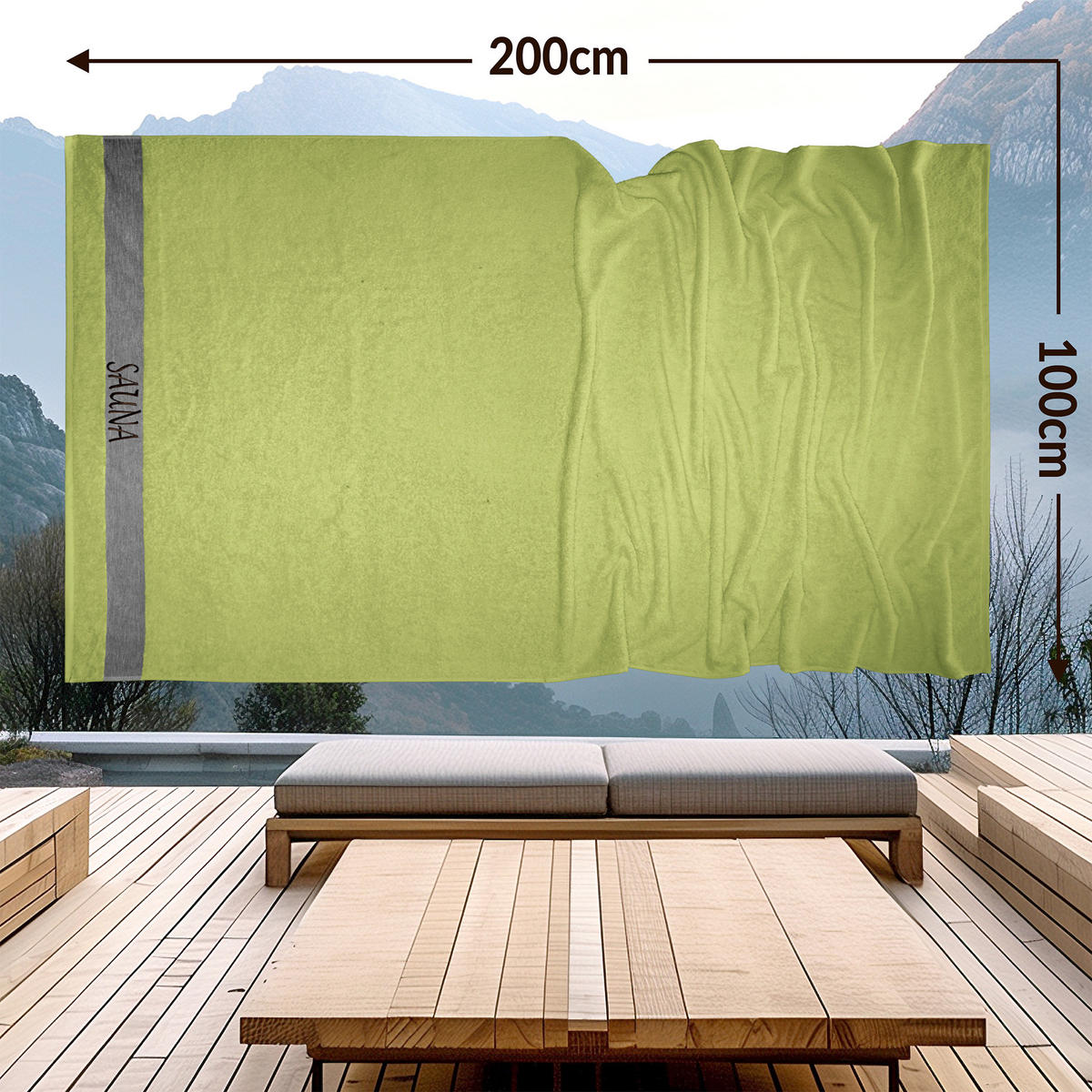 SAUNAHANDTUCH Lima Salbeigrün 100x200 cm - Salbeigrün, Naturmaterialien (100/200cm) - Lashuma
