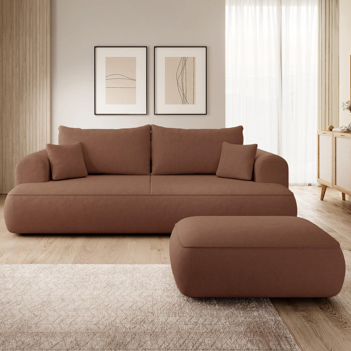 TABURET Ovo, 100 cm, ženilková látka - černá/měděná, dřevo/plast (100/44/68cm) - Selsey
