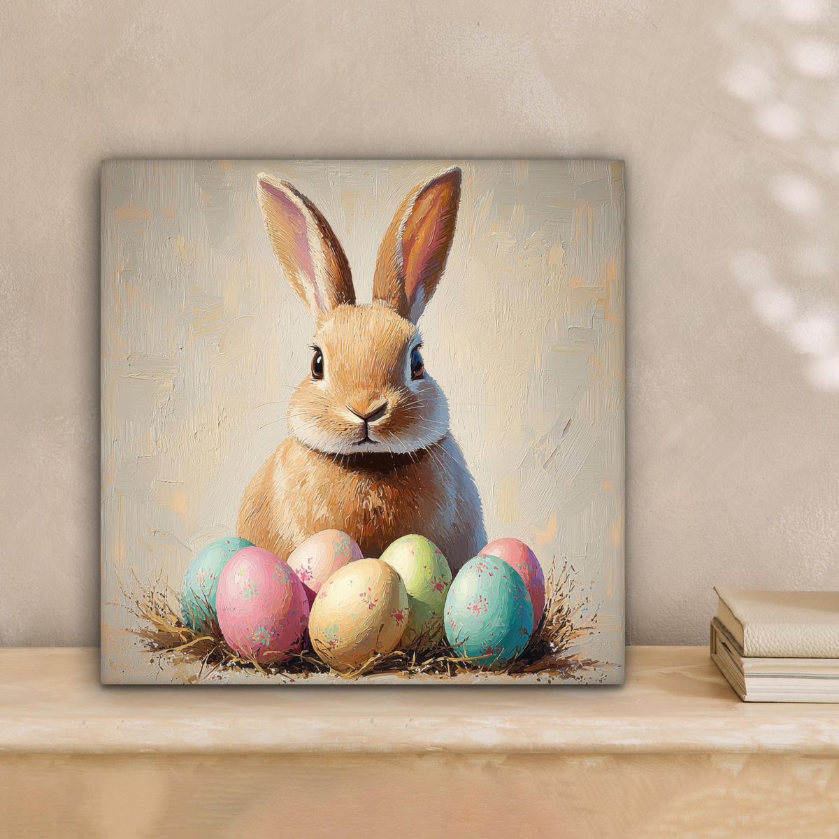 LEINWANDBILD Osterhase - Pastell - Eier Deko Wohnzimmer 20x20 cm - Beige, Textil (20/20cm) - MuchoWow