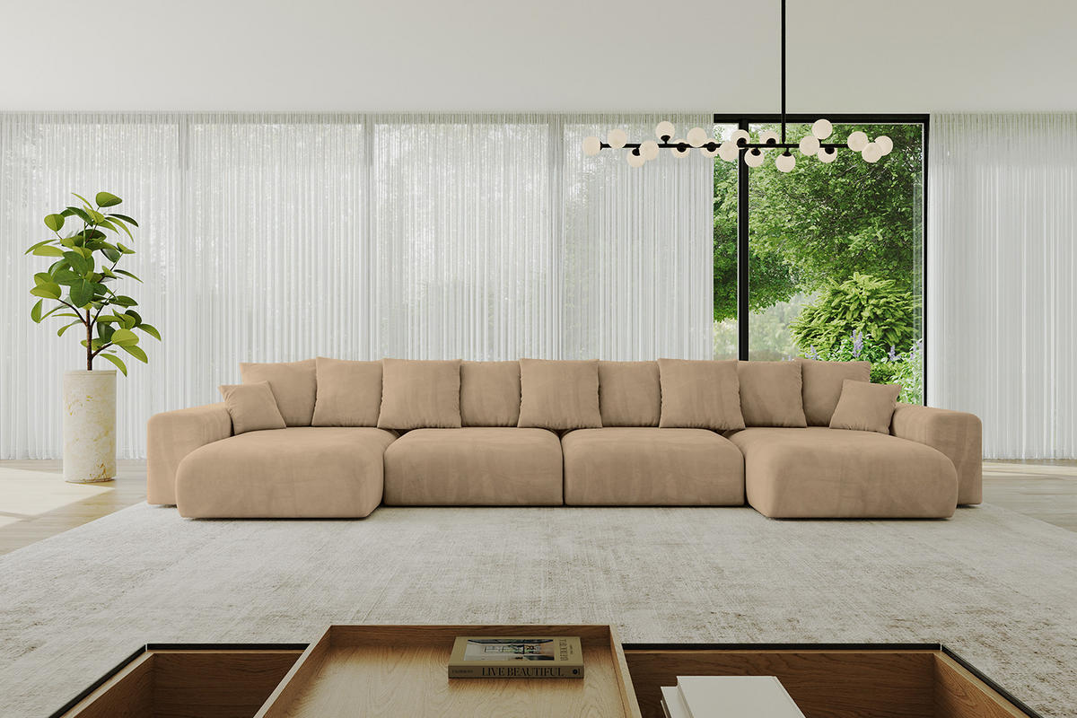 WOHNLANDSCHAFT mit Schlaffunktion ESKAR-U2-464x176x72cm Beige - Champagner/Beige, Holzwerkstoff/Kunststoff (176/72/464cm) - ALTDECOR