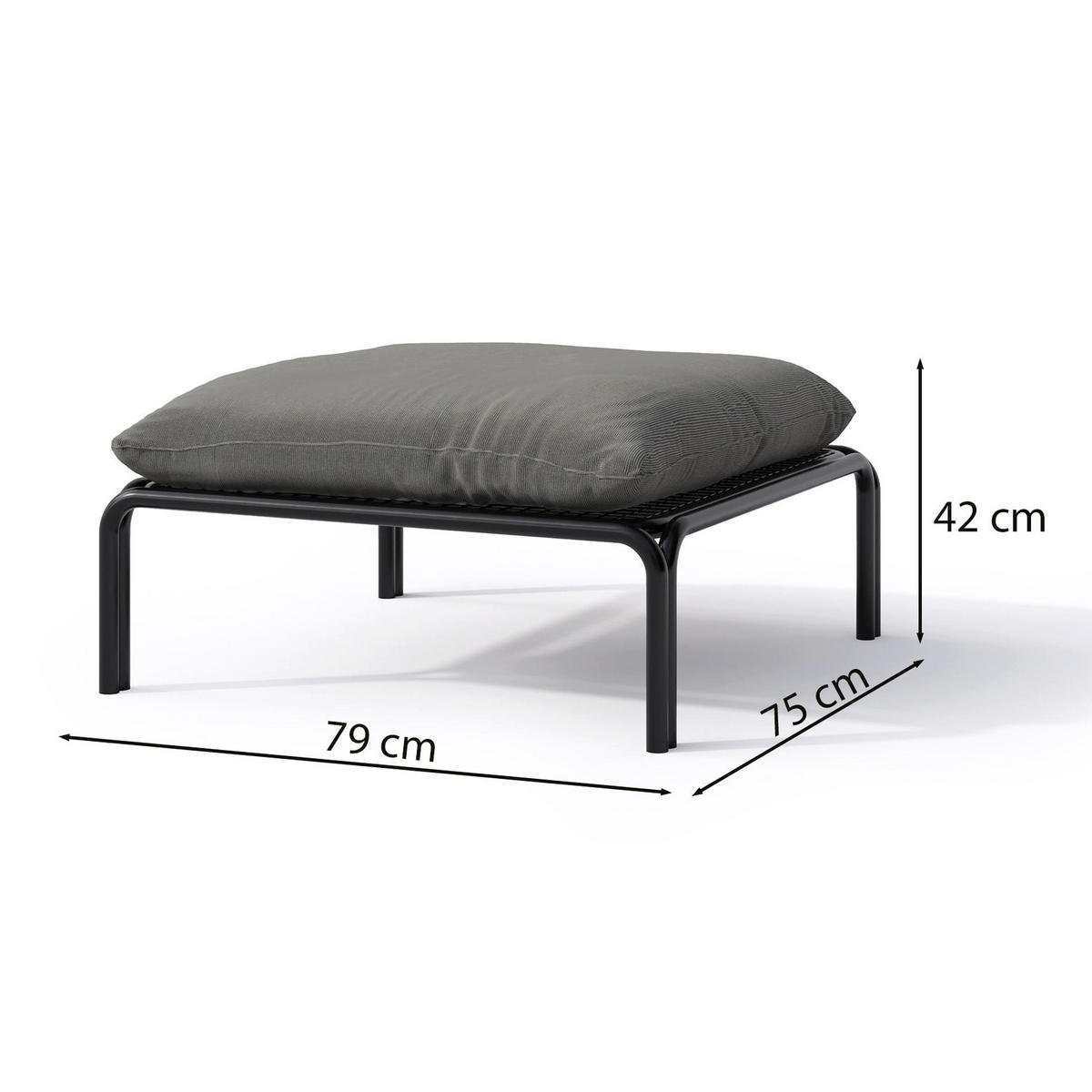 GARTENHOCKER Worcully Anthrazit/Schwarz mit wasserabweisendem Stoff, 75 x 72 cm - Anthrazit, Textil (75/42/72cm) - Selsey