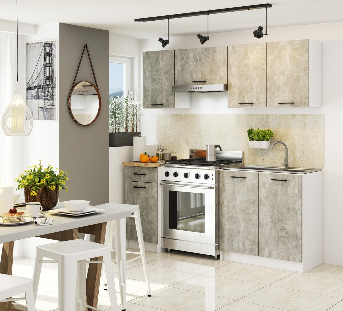 HÄNGESCHRANK Weiß, Beton 58/30/30 - Hellgrau/Weiß, Holzwerkstoff (30/58/30cm) - RAUMHIRSCH FURNITURE