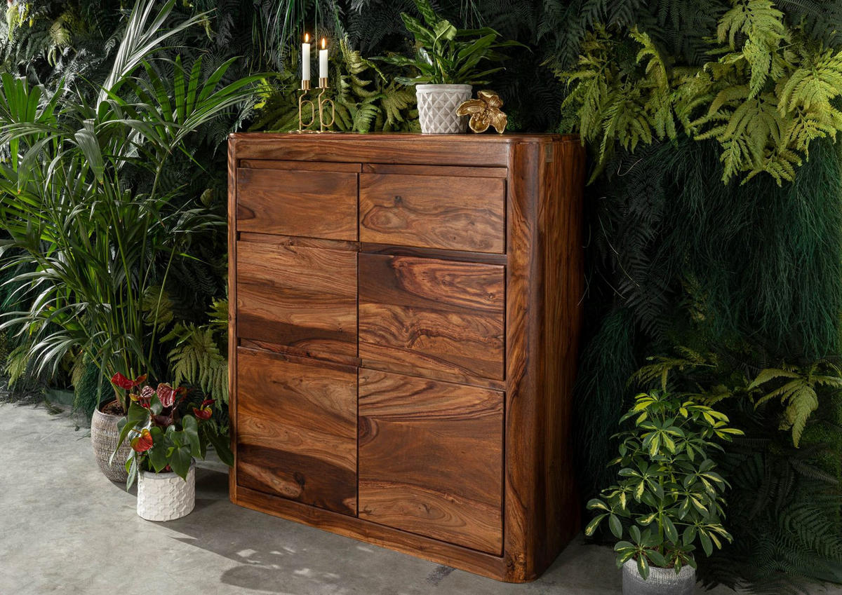 KOMMODE Sheesham 100x37x111 walnuss gewachst TORONTO #238 - Walnussfarben, Holzwerkstoff (100/111/37cm) - Massivmoebel24