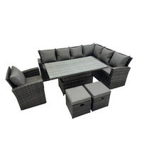 GARTENTISCHGRUPPE Rechte Ecke Polyrattan Dunkelgrau 9-Sitzer - Dunkelgrau/Grau, Glas/Kunststoff - Fimous