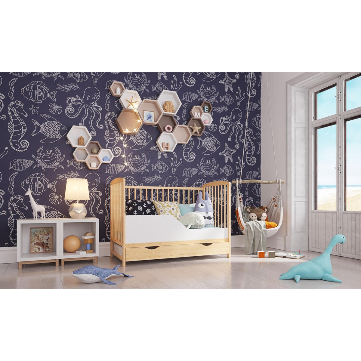 BABYBETT Nina, Mitwachsendes, mit Schublade Holz - Kieferfarben, Holz (60/120cm) - Premiers Moments