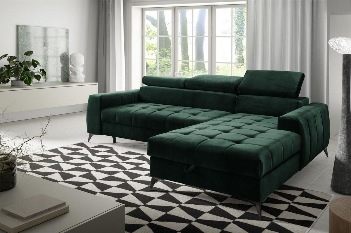 ECKSOFA Agnesa Xs In Salvador - Dunkelgrün, Holzwerkstoff/Textil (260/200cm) - Fun Möbel