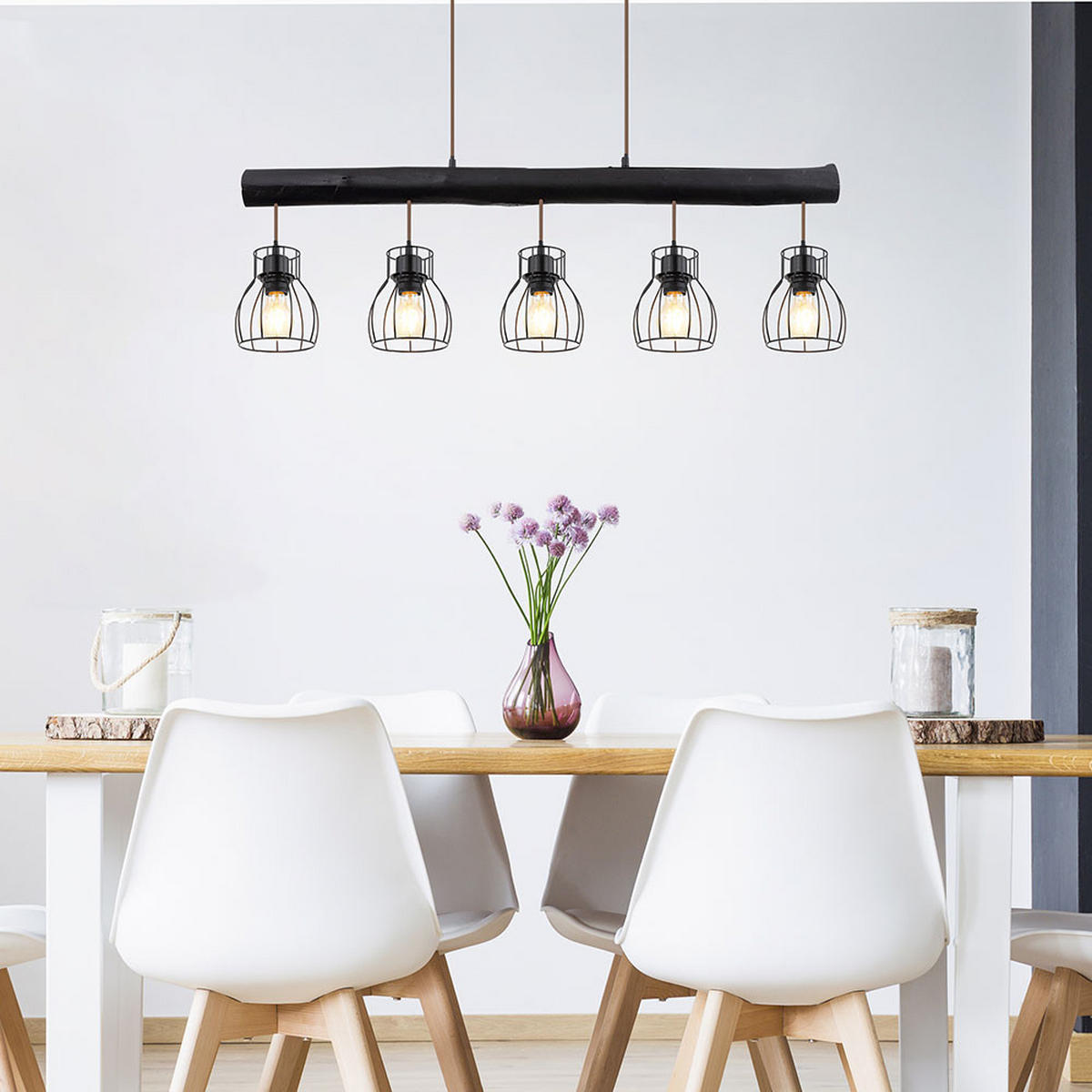 HÄNGELEUCHTE Mina Schwarz matt - Schwarz, Holz (104/16.3/140cm)