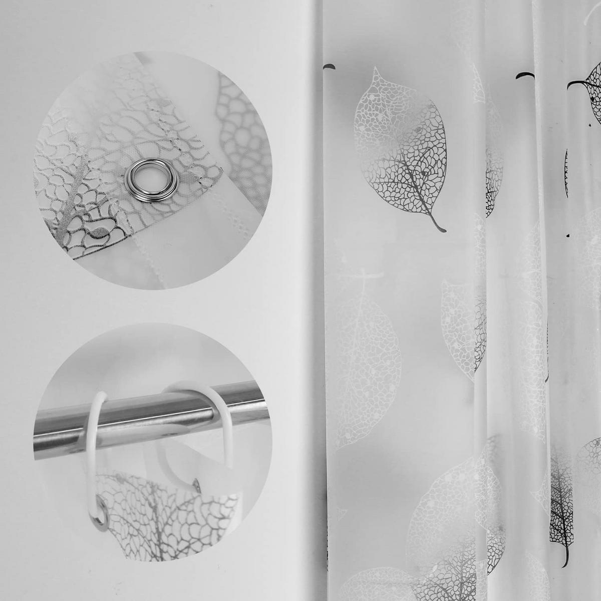 DUSCHVORHANG Weiß Blatt schimmelresistent waschbar für Zuhause Badewanne - Weiß, Kunststoff (180/200cm) - MCBOSON