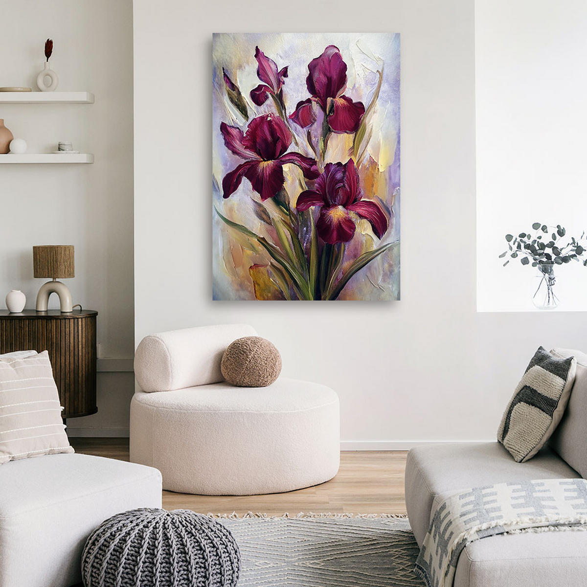 WANDBILD burgunderrot bemalte irisblume - Rot, Textil (40/60cm) - Feeby