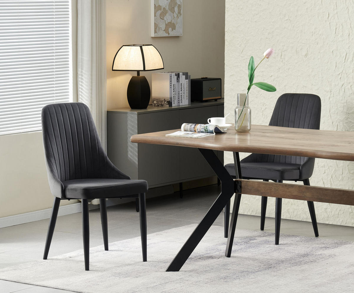 STUHL Claudia anthrazit 2er Set - Anthrazit/Schwarz, Textil/Metall (44/88/58cm) - Xonox