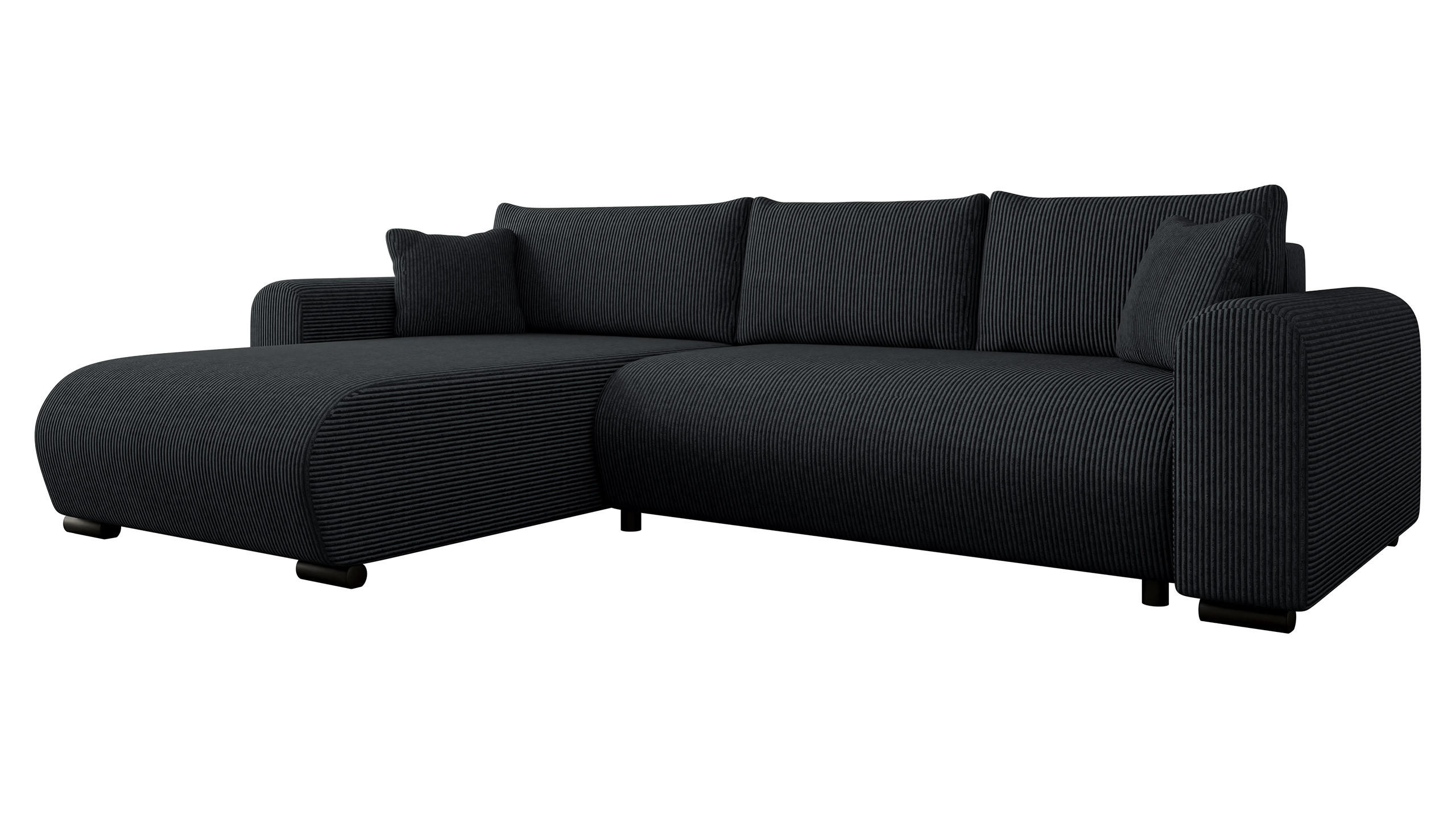 ECKSOFA Merkos Cord - Schwarz, Holz/Textil (285/188cm) - MIRJAN24
